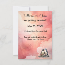 Waterverf Penguin Eenvoudige Stijl Rood Bewaar de  Save The Date