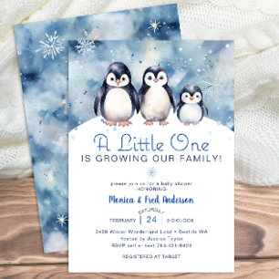 Waterverf Penguin Family Baby shower Kaart