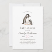 Waterverf Penguin Girl Baby shower Uitnodiging (Voorkant)