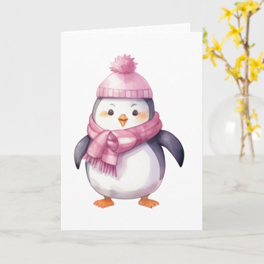 Waterverf Penguin Kaart (Gele Bloem)