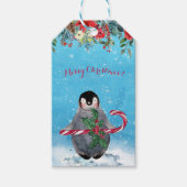 Waterverf Penguin Merry Kerstmis Cadeaulabel (Voorkant)