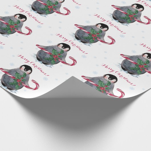 Waterverf Penguin Merry Kerstmis Cadeaupapier (Hoek)