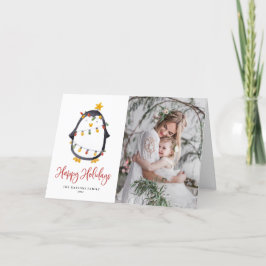 Waterverf Penguin Snowglobe Foto met Kerstmis Feestdagen Kaart