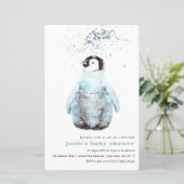 Waterverf Penguin Winter Baby shower Uitnodiging (Staand voorkant)