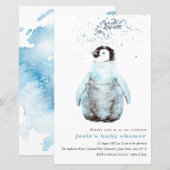 Waterverf Penguin Winter Baby shower Uitnodiging (Voorkant / Achterkant)
