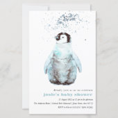 Waterverf Penguin Winter Baby shower Uitnodiging (Voorkant)