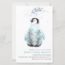 Waterverf Penguin Winter Baby shower Uitnodiging