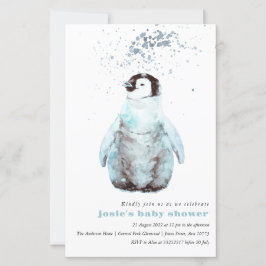 Waterverf Penguin Winter Baby shower Uitnodiging