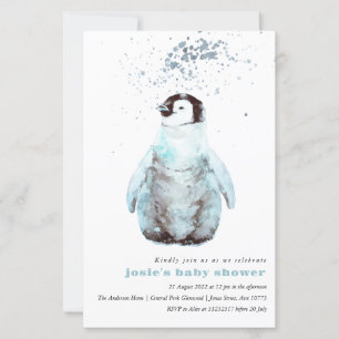 Waterverf Penguin Winter Baby shower Uitnodiging