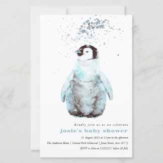 Waterverf Penguin Winter Baby shower Uitnodiging