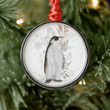 Waterverf Penguin Winter Greenery Ornament