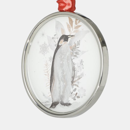 Waterverf Penguin Winter Greenery Ornament (Links)