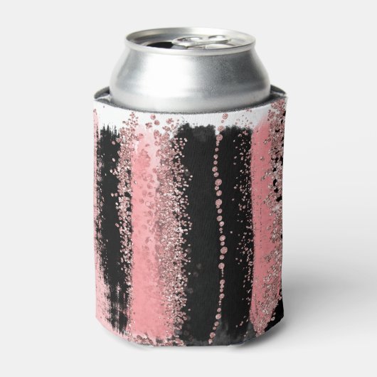 Waterverf Penseel lijnen Roos Gold Faux Glitter Blikjeskoeler (Blikje Voorkant)