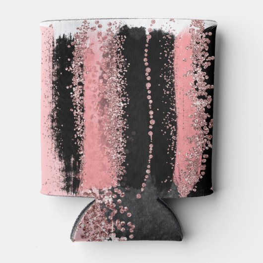 Waterverf Penseel lijnen Roos Gold Faux Glitter Blikjeskoeler (Voorkant)