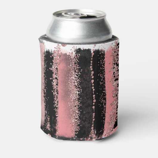 Waterverf Penseel lijnen Roos Gold Faux Glitter Blikjeskoeler (Blikje Achterkant)