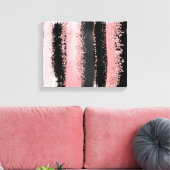 Waterverf Penseel lijnen Roos Gold Faux Glitter Canvas Afdruk (Insitu (Woonkamer))