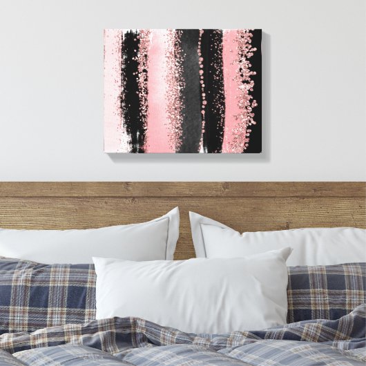 Waterverf Penseel lijnen Roos Gold Faux Glitter Canvas Afdruk (Insitu (Slaapkamer))