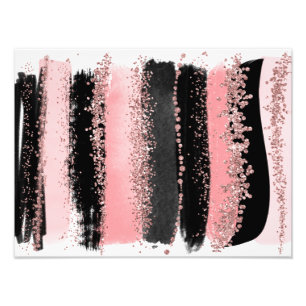 Waterverf Penseel lijnen Roos Gold Faux Glitter Foto Afdruk