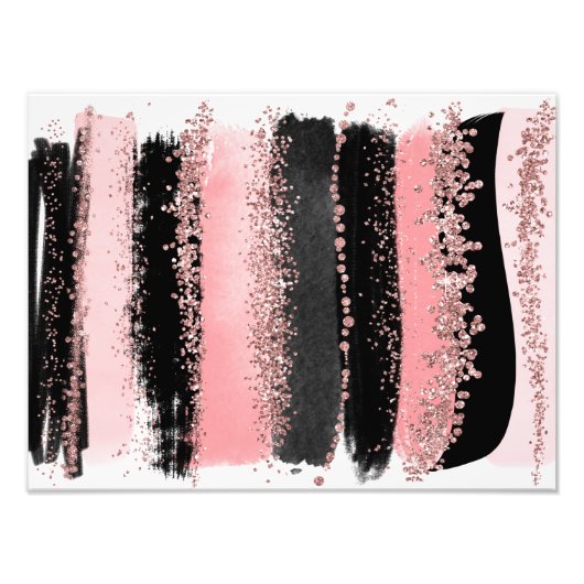 Waterverf Penseel lijnen Roos Gold Faux Glitter Foto Afdruk (Voorkant)