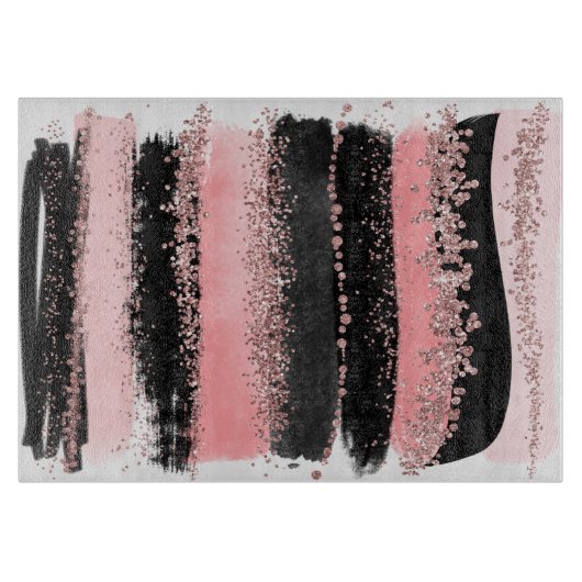 Waterverf Penseel lijnen Roos Gold Faux Glitter Snijplank (Voorkant)