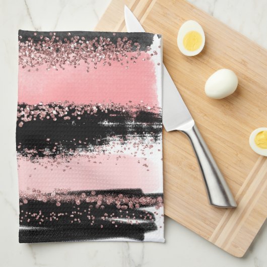 Waterverf Penseel lijnen Roos Gold Faux Glitter Theedoek (Quarter Fold)