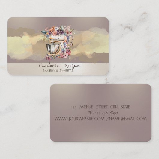 Waterverf Penseel Slag Floral Cake Mixer Visitekaartje (Voorkant / Achterkant)