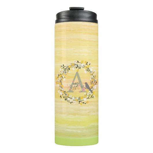 Waterverf penseellijnen, lentesonmonogram thermosbeker (Voorkant)