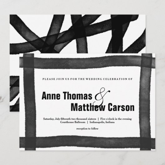 Waterverf penseelrand | Uitnodiging tot weddenscha (Voorkant / Achterkant)