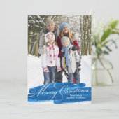 Waterverf penseelstreek | Blauw Feestdagenkaart (Staand voorkant)