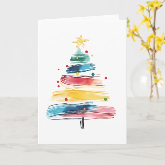 Waterverf penseelstreek kerstboom Abstract Kaart (Gele Bloem)