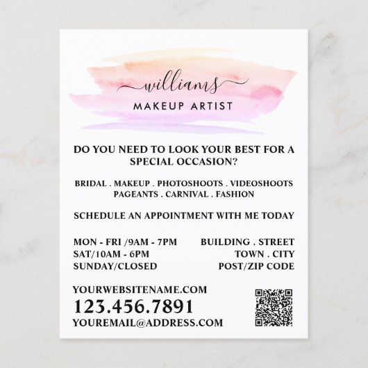 Waterverf penseelstreek, make-up artiest Advertere Flyer (Voorkant)