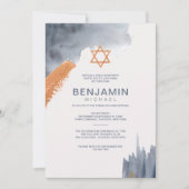 Waterverf Penseelstreken balk Mitzvah-uitnodiging Kaart (Voorkant)