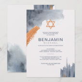 Waterverf Penseelstreken balk Mitzvah-uitnodiging Kaart (Voorkant / Achterkant)