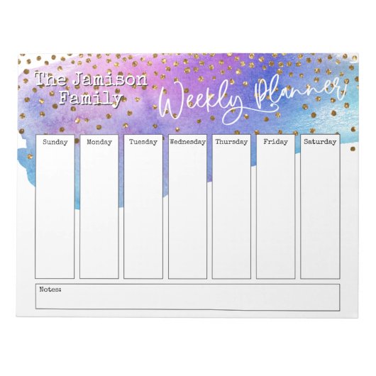 Waterverf Penseelstreken en wekelijkse Confetti Notitieblok (Voorkant)