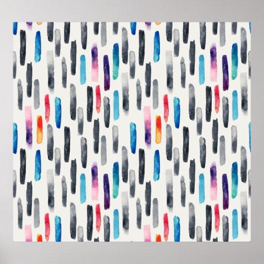 Waterverf penseelstreken, kleurrijk naadloos patro poster (Voorkant)