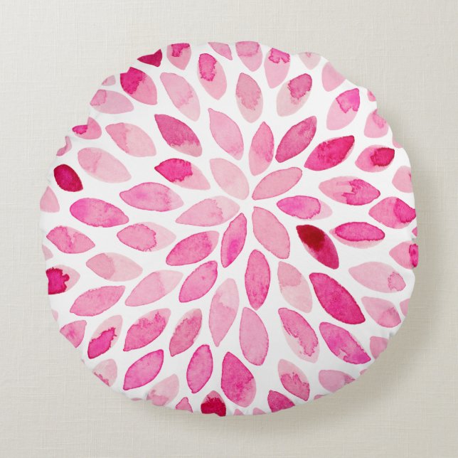 Waterverf penseelstreken - roze palet rond kussen (Voorkant)