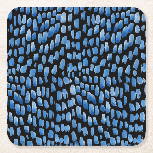 Waterverf penseelstreken Shibori blauw op zwart Kartonnen Onderzetters (Voorkant)