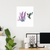 Waterverf Penstemon Flower and Hummingbird Poster (Thuiskantoor)
