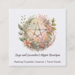 Waterverf Pentagram en Flowers Vierkante Visitekaartje