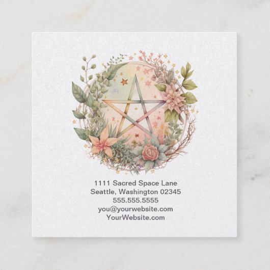 Waterverf Pentagram en Flowers Vierkante Visitekaartje (Achterkant)