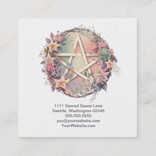Waterverf Pentagram en Flowers Vierkante Visitekaartje (Achterkant)
