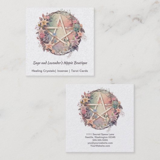 Waterverf Pentagram en Flowers Vierkante Visitekaartje (Voorkant / Achterkant)