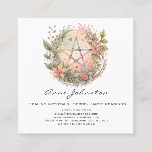 Waterverf Pentagram en Flowers Vierkante Visitekaartje (Achterkant)