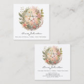 Waterverf Pentagram en Flowers Vierkante Visitekaartje (Voorkant / Achterkant)