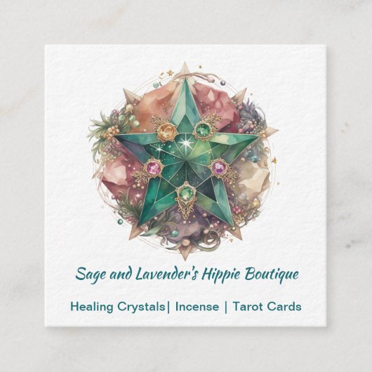 Waterverf Pentagram Glas in lood Vierkante Visitekaartje (Voorkant)