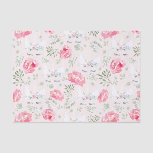 Waterverf Peonie Unicorn in roze Tissuepapier (Voorkant)
