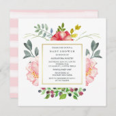 Waterverf Peonies Baby shower Kaart (Voorkant / Achterkant)