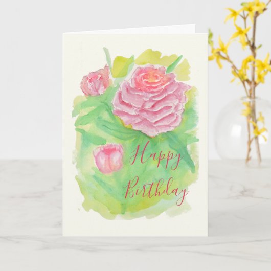 Waterverf Peonies Birthday Kaart (Gele Bloem)