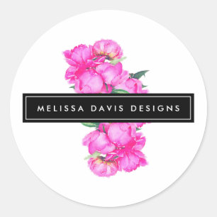 Waterverf Peonies Bunch Floral Designer Ronde Sticker