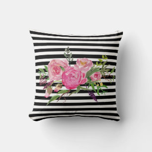 Waterverf Peonies en Stripes Accent Pillow Kussen